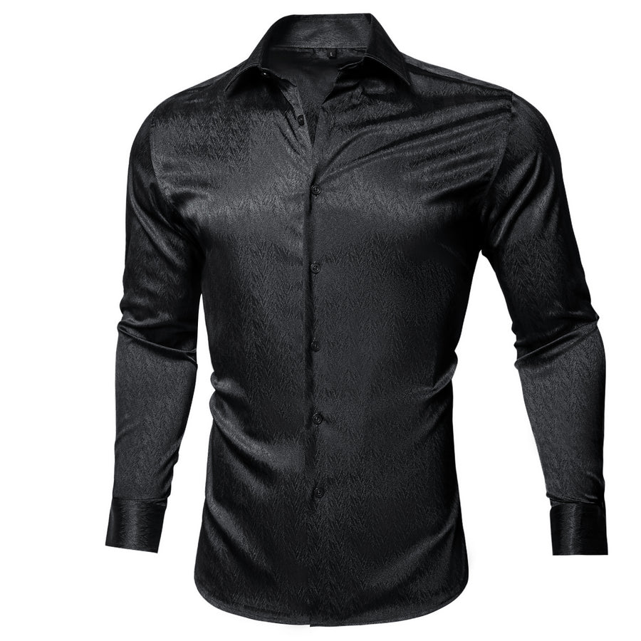 Black Solid Woven Silk Dress Shirt shirt    - Sophisticated Gentlemen