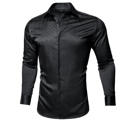 Black Solid Woven Silk Dress Shirt shirt    - Sophisticated Gentlemen
