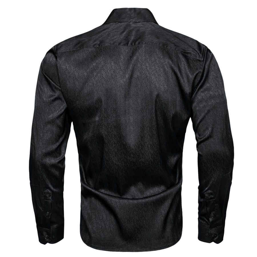 Black Solid Woven Silk Dress Shirt shirt    - Sophisticated Gentlemen