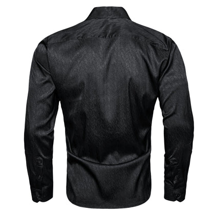 Black Solid Woven Silk Dress Shirt shirt    - Sophisticated Gentlemen