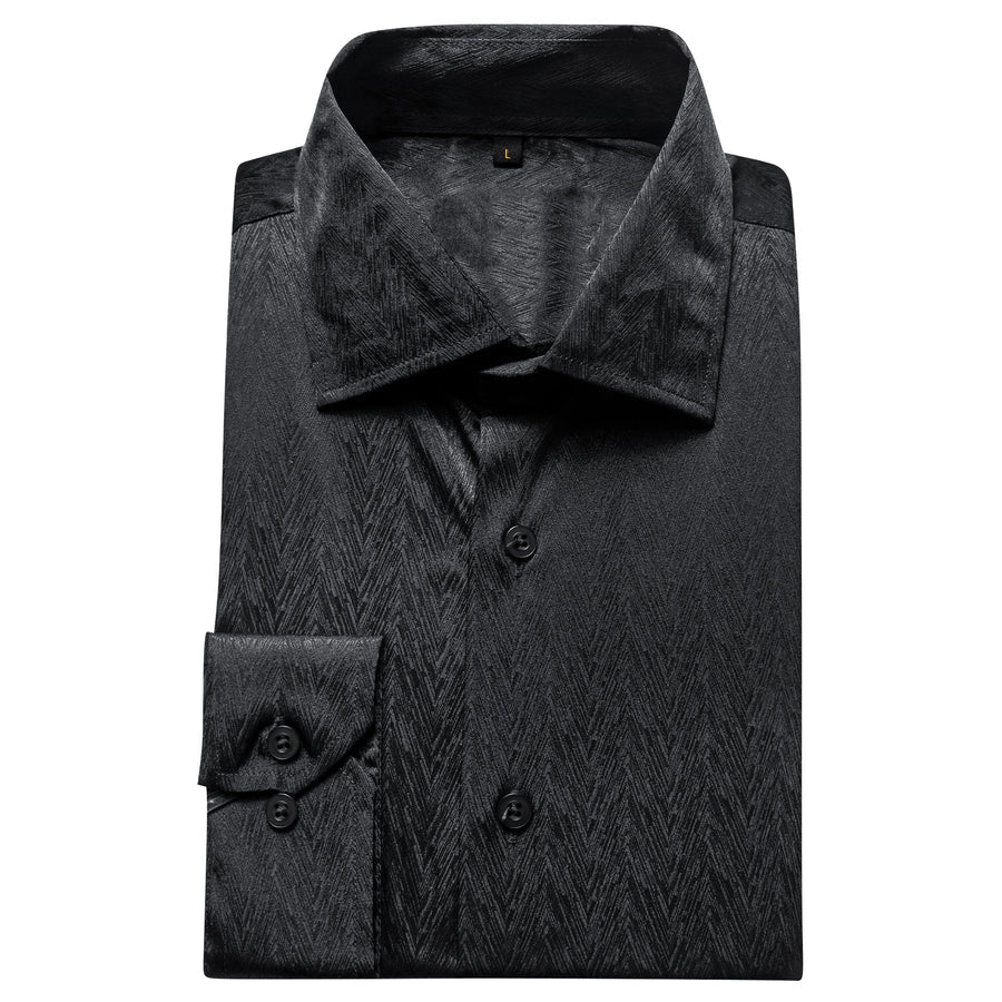 Black Solid Woven Silk Dress Shirt shirt    - Sophisticated Gentlemen