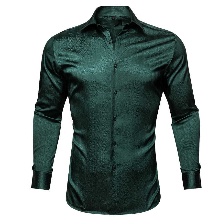 Dark Green Solid Woven Silk Dress Shirt shirt S   - Sophisticated Gentlemen