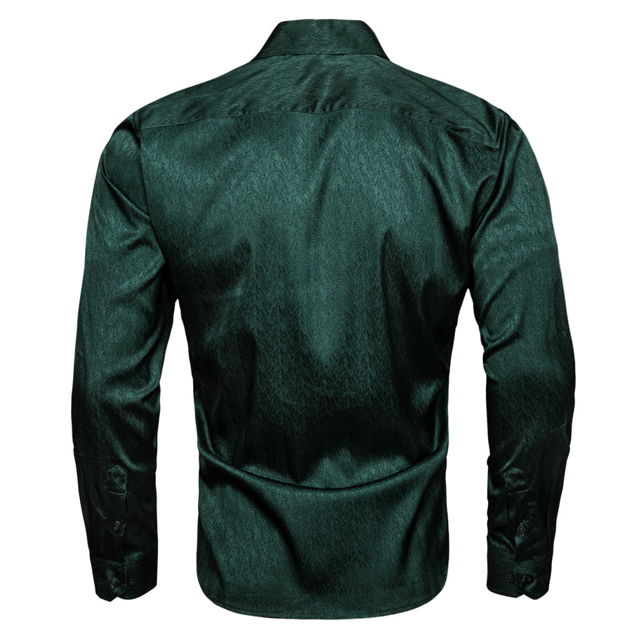 Dark Green Solid Woven Silk Dress Shirt shirt    - Sophisticated Gentlemen