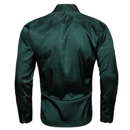 Dark Green Solid Woven Silk Dress Shirt shirt    - Sophisticated Gentlemen