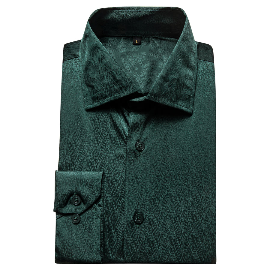Dark Green Solid Woven Silk Dress Shirt shirt    - Sophisticated Gentlemen