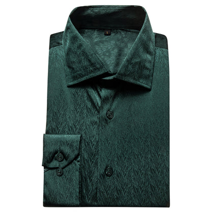 Dark Green Solid Woven Silk Dress Shirt shirt    - Sophisticated Gentlemen
