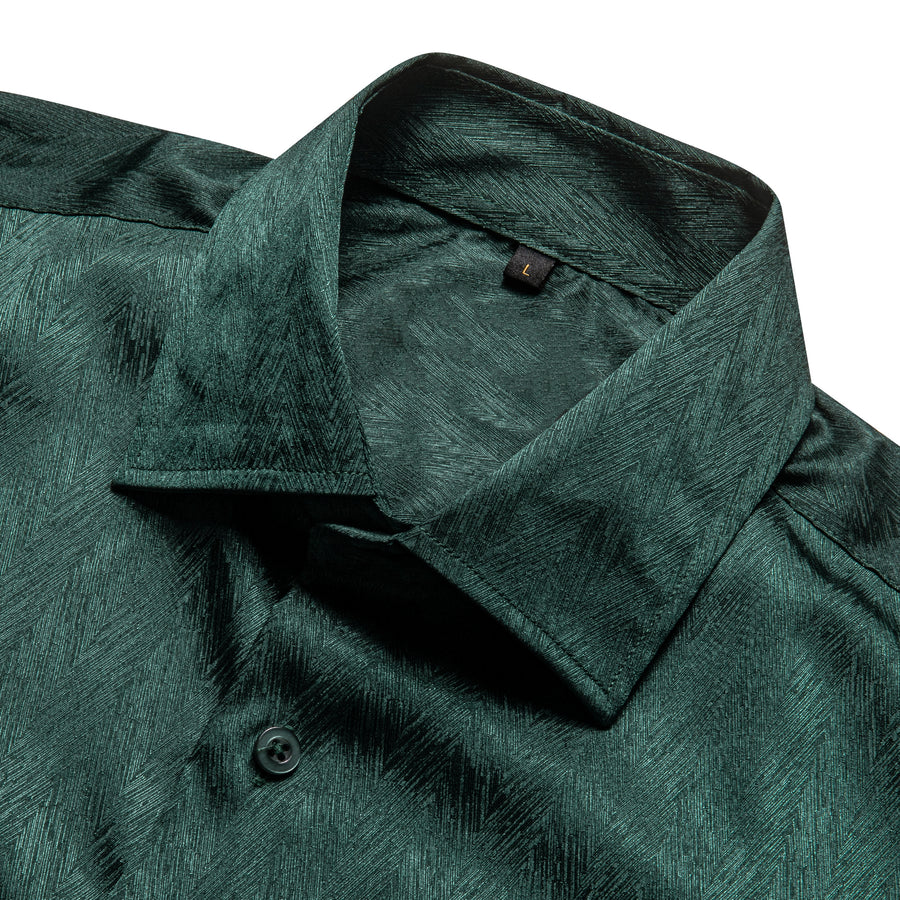 Dark Green Solid Woven Silk Dress Shirt shirt    - Sophisticated Gentlemen