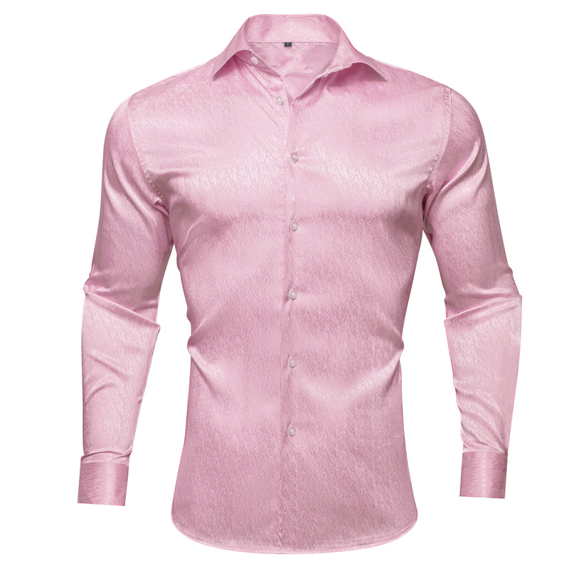 Pink Solid Woven Silk Dress Shirt shirt S   - Sophisticated Gentlemen