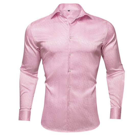 Pink Solid Woven Silk Dress Shirt shirt S   - Sophisticated Gentlemen