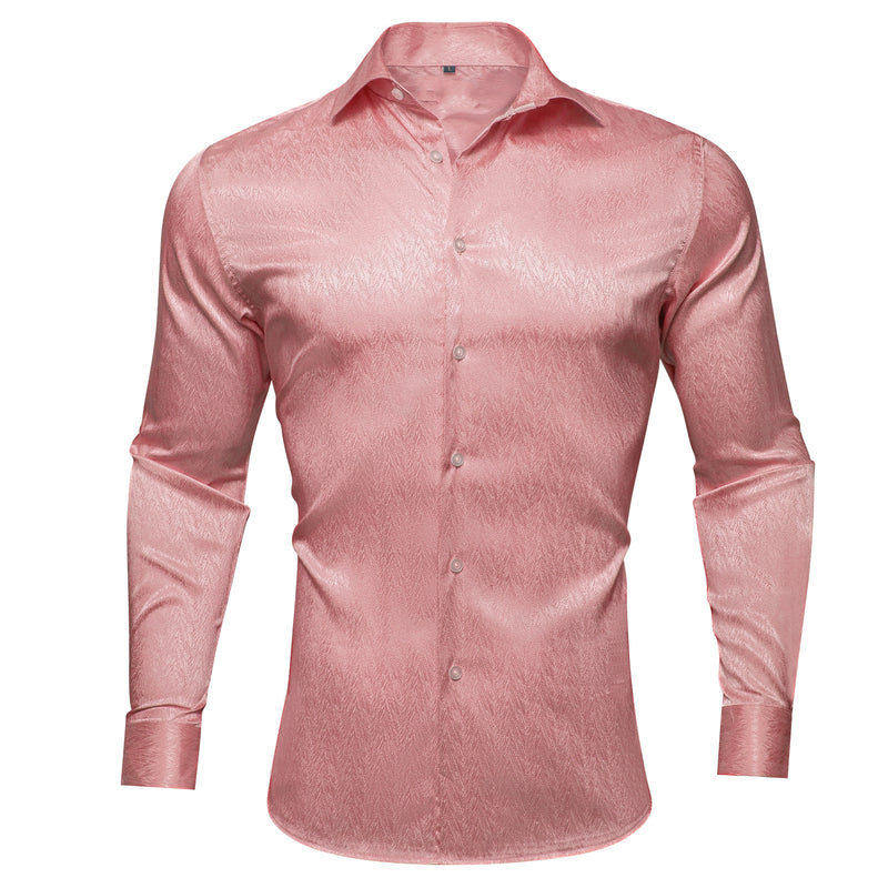 Watermelon Pink Solid Woven Silk Dress Shirt shirt S   - Sophisticated Gentlemen