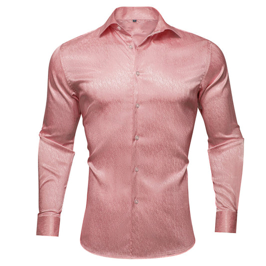 Watermelon Pink Solid Woven Silk Dress Shirt shirt S   - Sophisticated Gentlemen