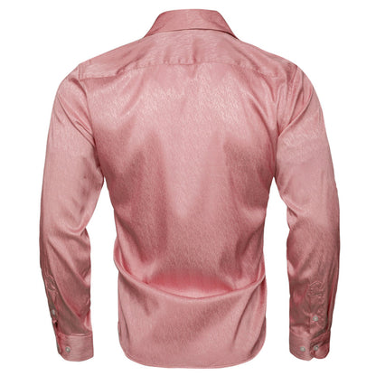 Watermelon Pink Solid Woven Silk Dress Shirt shirt    - Sophisticated Gentlemen