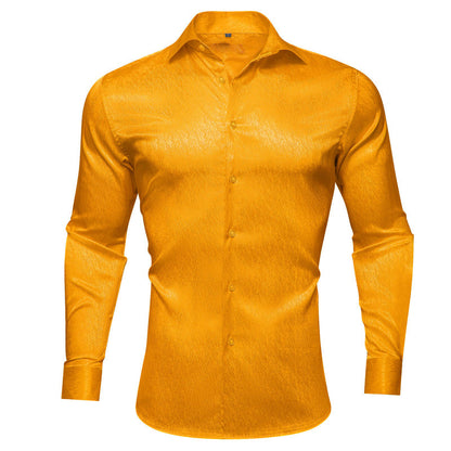 Golden Solid Woven Silk Dress Shirt shirt S   - Sophisticated Gentlemen