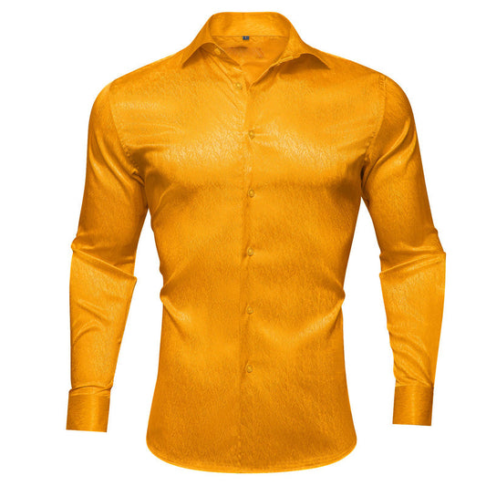 Golden Solid Woven Silk Dress Shirt shirt S   - Sophisticated Gentlemen