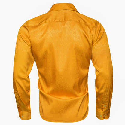 Golden Solid Woven Silk Dress Shirt shirt    - Sophisticated Gentlemen
