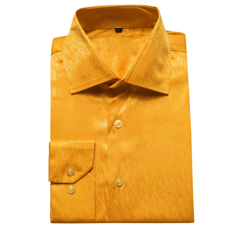 Golden Solid Woven Silk Dress Shirt shirt    - Sophisticated Gentlemen