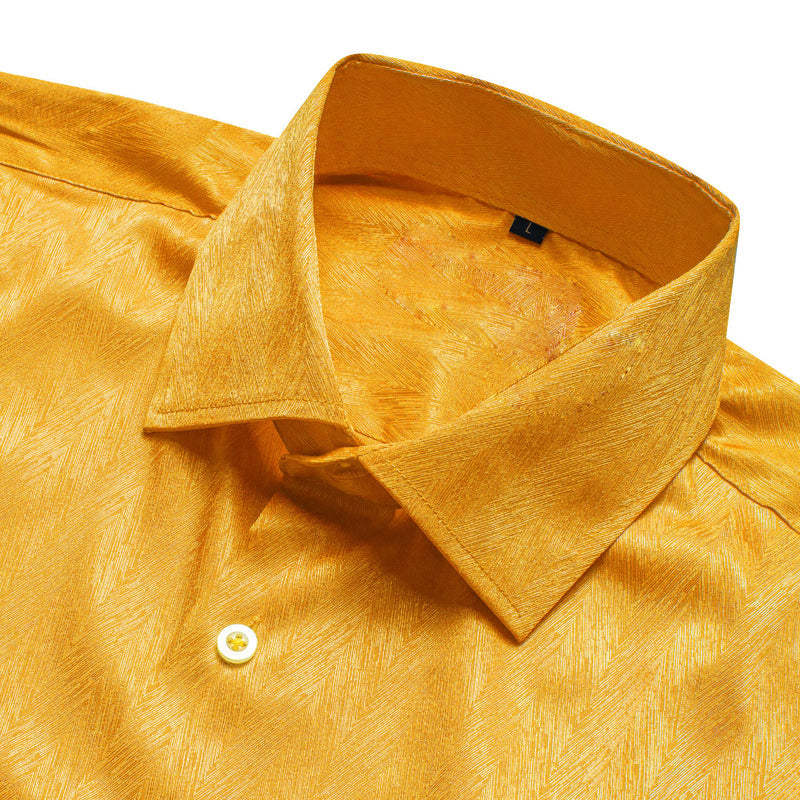 Golden Solid Woven Silk Dress Shirt shirt    - Sophisticated Gentlemen