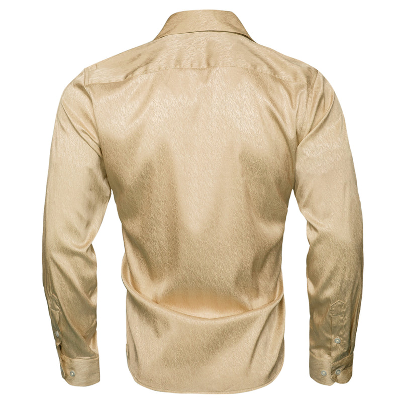 Khaki Solid Woven Silk Dress Shirt shirt    - Sophisticated Gentlemen