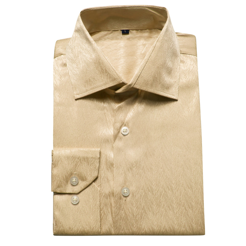 Khaki Solid Woven Silk Dress Shirt shirt    - Sophisticated Gentlemen