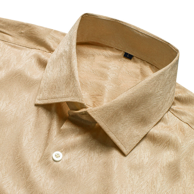Khaki Solid Woven Silk Dress Shirt shirt    - Sophisticated Gentlemen
