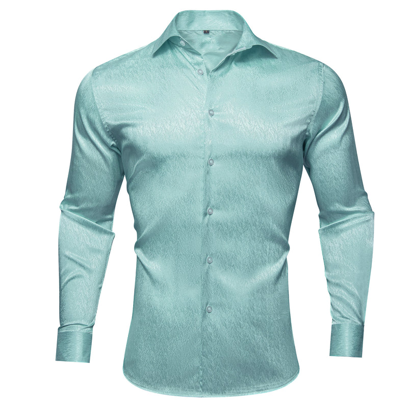 Green Blue Solid Woven Dress Shirt shirt S   - Sophisticated Gentlemen