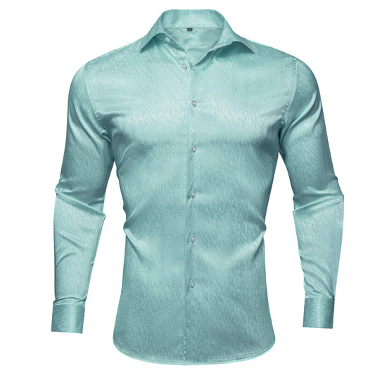 Green Blue Solid Woven Dress Shirt shirt S   - Sophisticated Gentlemen