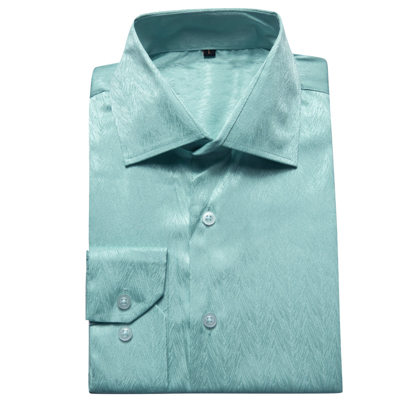 Green Blue Solid Woven Dress Shirt shirt    - Sophisticated Gentlemen