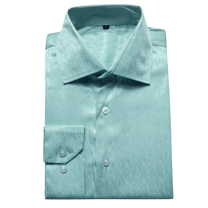 Green Blue Solid Woven Dress Shirt shirt    - Sophisticated Gentlemen