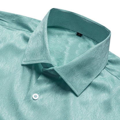 Green Blue Solid Woven Dress Shirt shirt    - Sophisticated Gentlemen