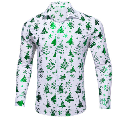White Green Christmas Pattern Dress Shirt shirt S   - Sophisticated Gentlemen