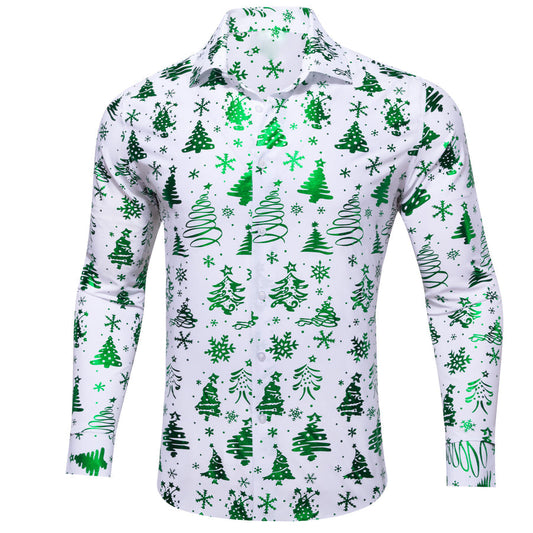 White Green Christmas Pattern Dress Shirt shirt S   - Sophisticated Gentlemen