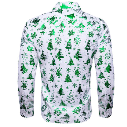 White Green Christmas Pattern Dress Shirt shirt    - Sophisticated Gentlemen