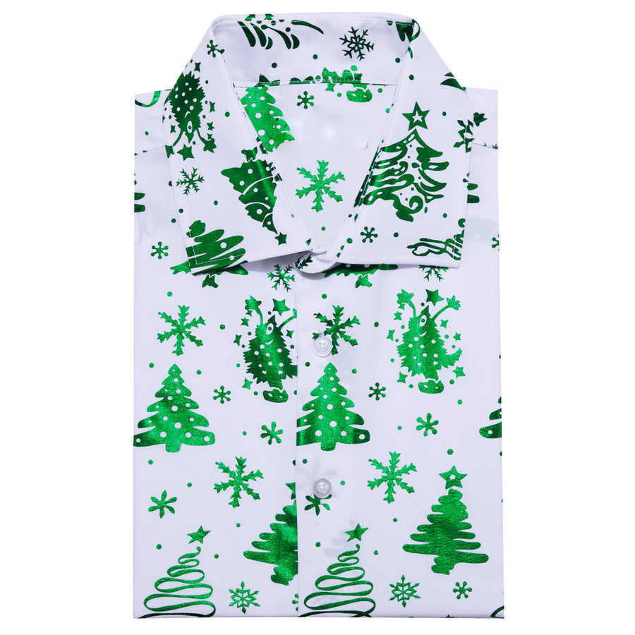 White Green Christmas Pattern Dress Shirt shirt    - Sophisticated Gentlemen