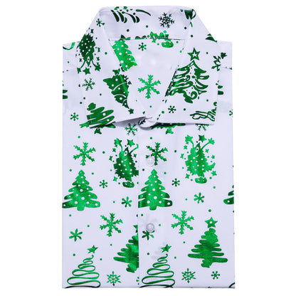 White Green Christmas Pattern Dress Shirt shirt    - Sophisticated Gentlemen
