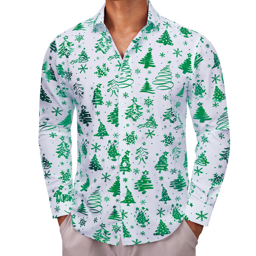 White Green Christmas Pattern Dress Shirt shirt    - Sophisticated Gentlemen