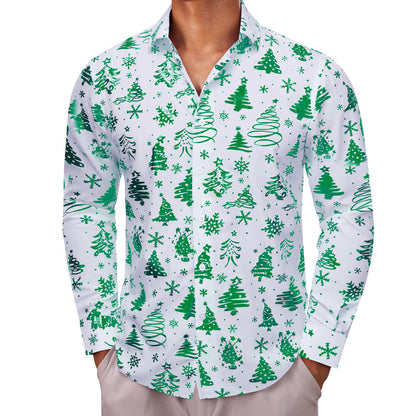 White Green Christmas Pattern Dress Shirt shirt    - Sophisticated Gentlemen