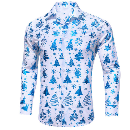 White Blue Christmas Pattern Dress Shirt shirt S   - Sophisticated Gentlemen