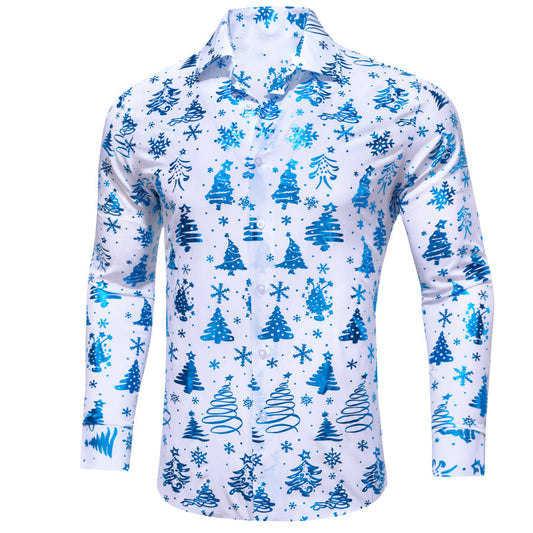 White Blue Christmas Pattern Dress Shirt shirt S   - Sophisticated Gentlemen