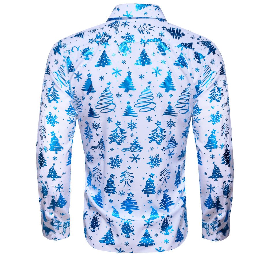 White Blue Christmas Pattern Dress Shirt shirt    - Sophisticated Gentlemen