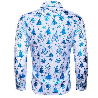 White Blue Christmas Pattern Dress Shirt shirt    - Sophisticated Gentlemen