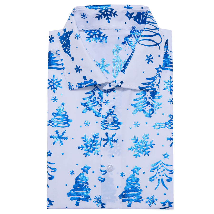 White Blue Christmas Pattern Dress Shirt shirt    - Sophisticated Gentlemen