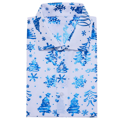 White Blue Christmas Pattern Dress Shirt shirt    - Sophisticated Gentlemen