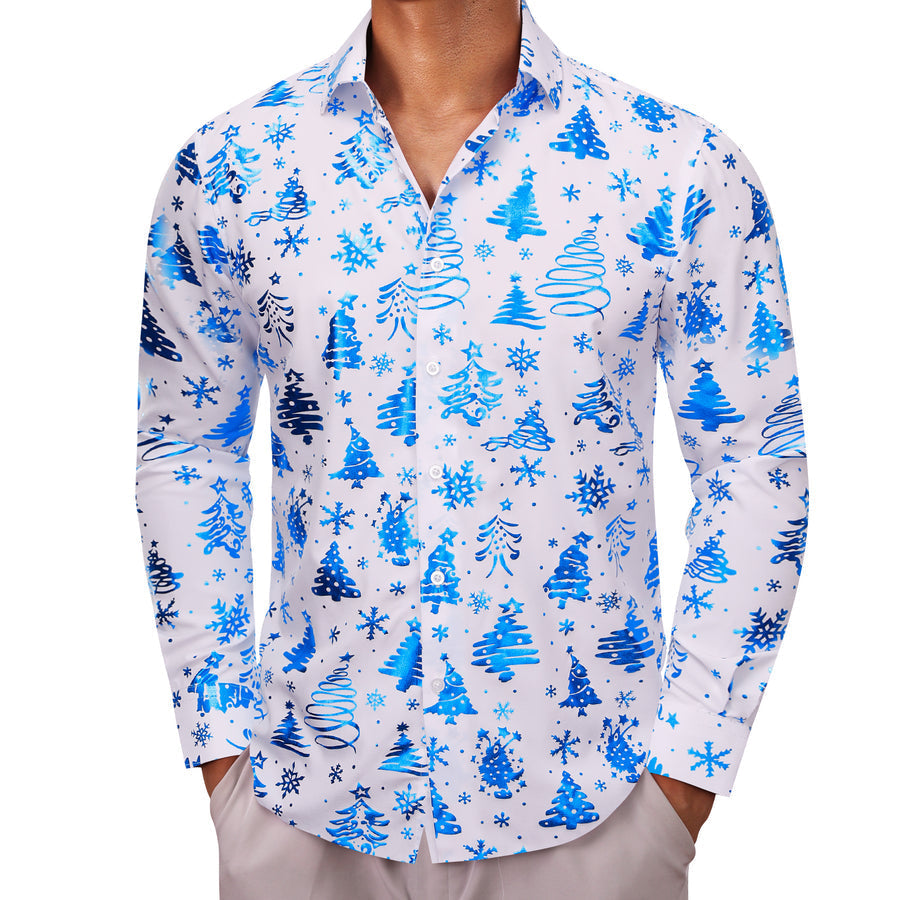 White Blue Christmas Pattern Dress Shirt shirt    - Sophisticated Gentlemen