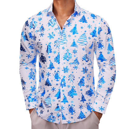 White Blue Christmas Pattern Dress Shirt shirt    - Sophisticated Gentlemen