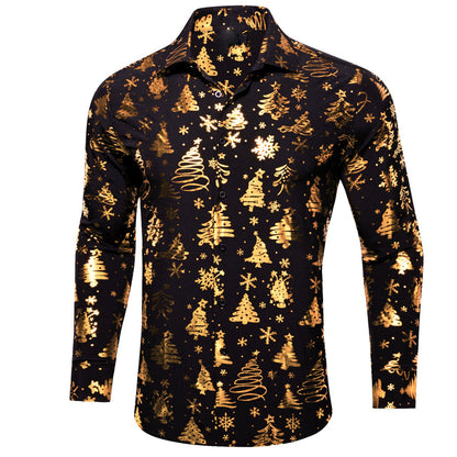 Black Golden Christmas Pattern Men's Dress Shirt shirt S   - Sophisticated Gentlemen