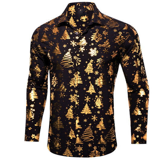 Black Golden Christmas Pattern Men's Dress Shirt shirt S   - Sophisticated Gentlemen