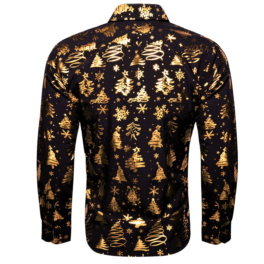 Black Golden Christmas Pattern Men's Dress Shirt shirt    - Sophisticated Gentlemen