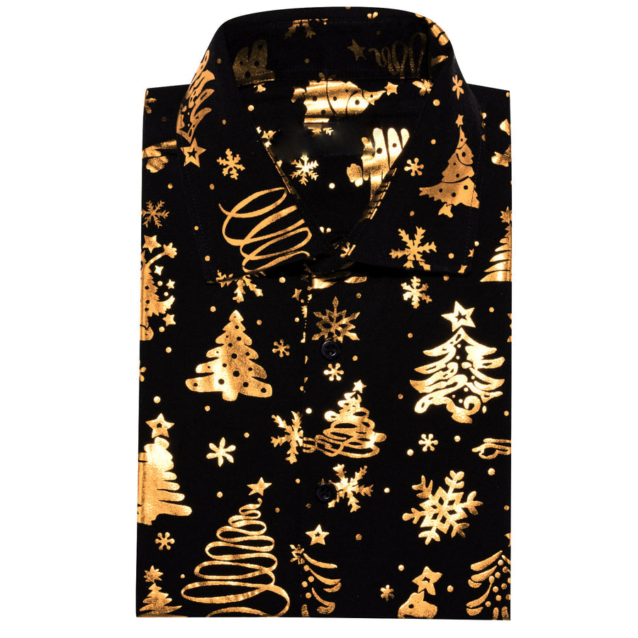 Black Golden Christmas Pattern Men's Dress Shirt shirt    - Sophisticated Gentlemen