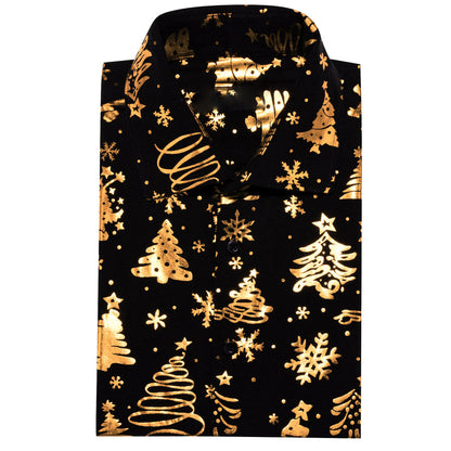 Black Golden Christmas Pattern Men's Dress Shirt shirt    - Sophisticated Gentlemen