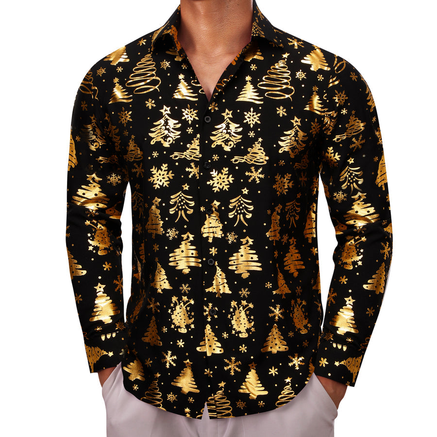 Black Golden Christmas Pattern Men's Dress Shirt shirt    - Sophisticated Gentlemen